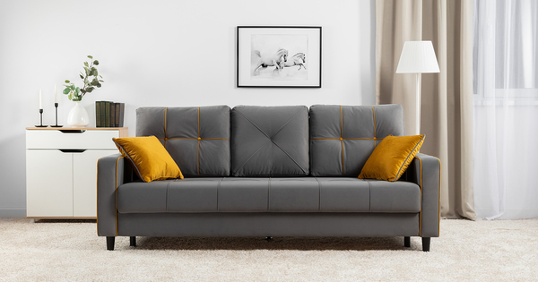 Диван-кровать прямой Черри ТД 287 велюр Irida 21 серый, Эвита умбер горчичный