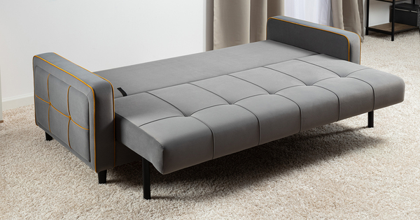 Диван-кровать прямой Черри ТД 287 велюр Irida 21 серый, Эвита умбер горчичный