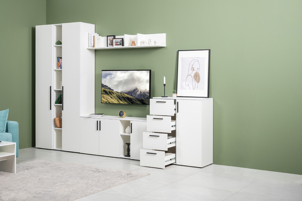 Гостиная Эйр композиция 2 белый PE шагрень, собирается на любую сторону