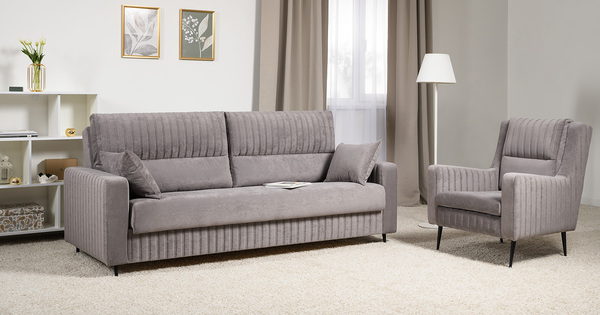 Диван-кровать прямой Изабель ТД 737 велюр Романс вижион серо-бежевый