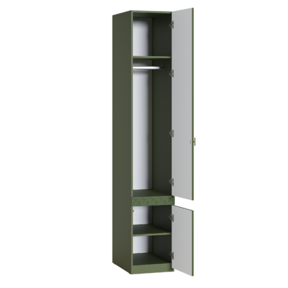 Шкаф-пенал Марион 16.340.01 дымчатый зеленый K521, олива шагрень AG 1050 ПВХ (собирается на любую сторону)