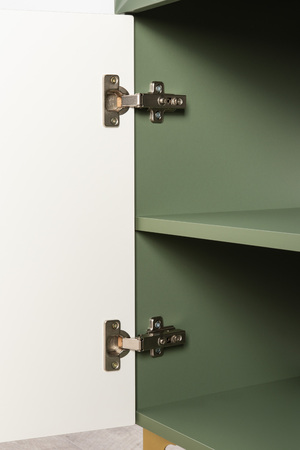 Гостиная Марион композиция 2 дымчатый зеленый K521, олива шагрень AG 1050 ПВХ, белый PE шагрень (собирается на любую сторону)