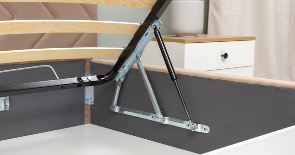 Кровать Милана 180 велюр бежевый кофейный с ортопедическим основанием и подъемным механизмом