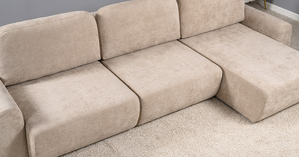Диван-кровать угловой Тэдди 1502 композиция 3, букле Pique 006 бежевый, модульная система, сборка на любую сторону